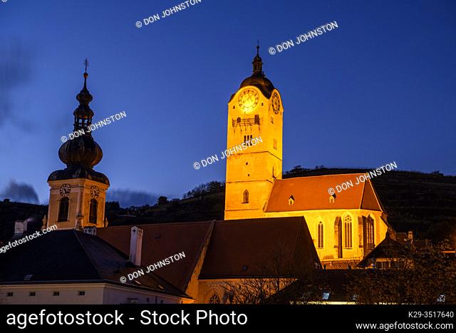Frauenberg Church tower tower at night, Stein/Krems, Lower Austria, Austria