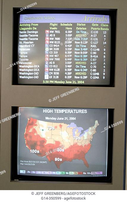 Weather and flight information, Newark Liberty airport. New Jersey, USA
