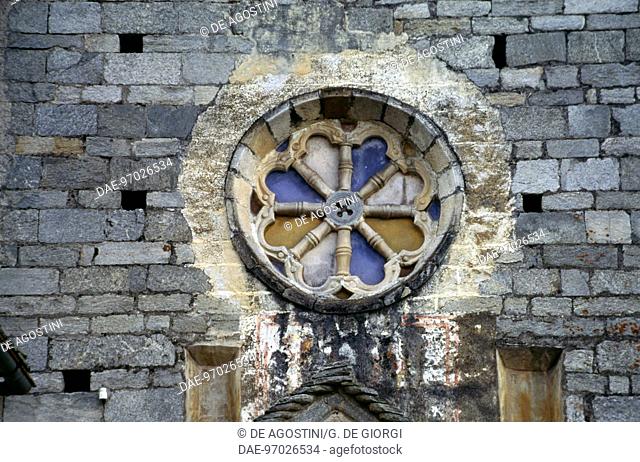 Rose window, detail of the facade of the Church of St Giulio, Cravegna, Crodo, Piedmont, Italy, 12th century