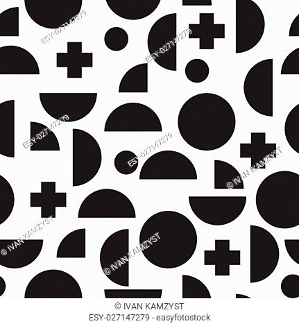 Modern seamless pattern with simple geometric figures in Memphis style, perfect for web background or print wrapping decoration and fashion textile