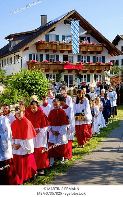 Corpus Christi procession, Seehausen am Staffelsee, Upper Bavaria, Bavaria, Germany