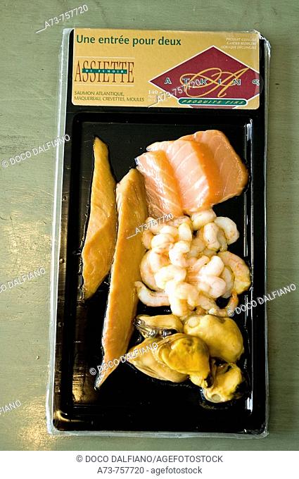 Package of smoked fish made in Atkins & freres smokehouse, Saint-Maxime-du-Mont-Louis. Gaspe Peninsula, Quebec, Canada