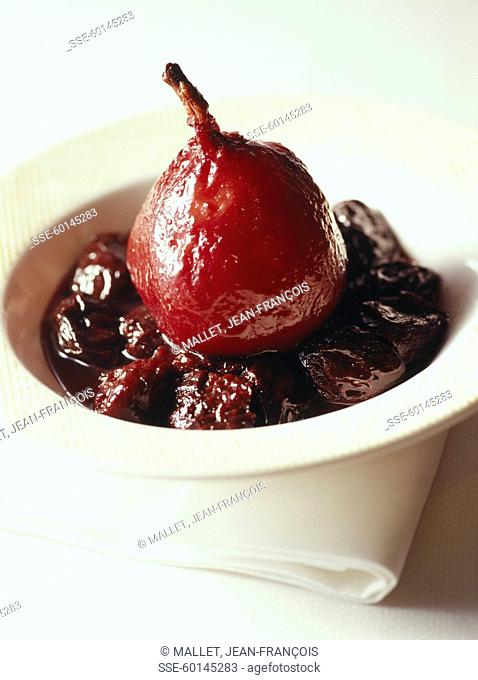 Stewed pear and prunes à la Beaujolaise