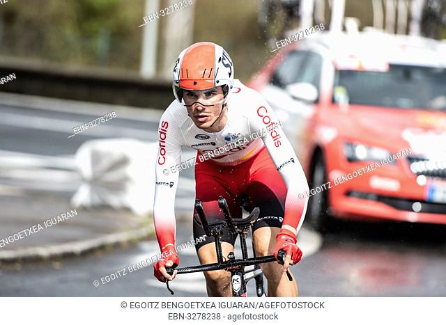 Anthony Perez at Zumarraga, at the first stage of Itzulia, Basque Country Tour. Cycling Time Trial race