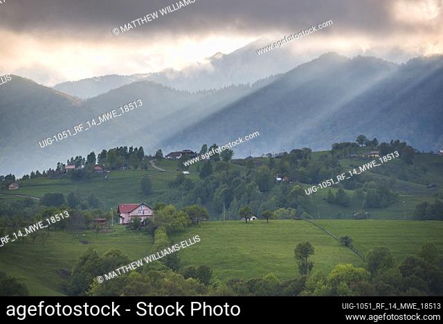 Romanian landscape in the Carpathian Mountains near Bran Castle at Pestera, Transylvania, Romania