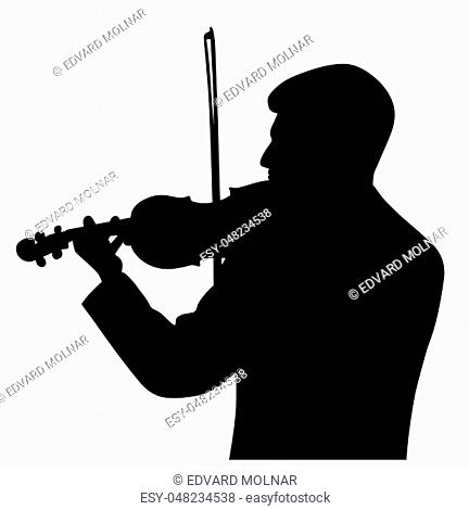 Illustration silhouette of a male violinist back view. Isolated white background. EPS file available