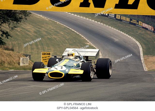 Jack Brabham in his Brabham BT33, finished 2nd. Lead until last corner and ran out of fuel. 18 July 1970 British GP Brands Hatch