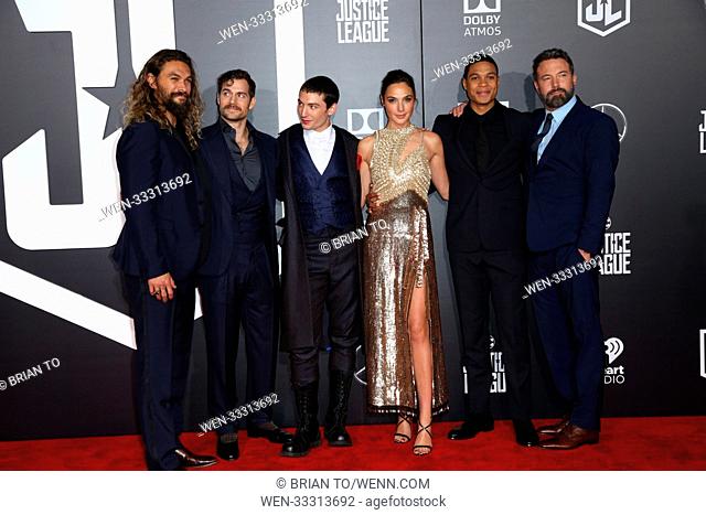 Celebrities attend 'Justice League' film premiere at The Dolby Theater in Hollywood. Featuring: Henry Cavill, Ezra Miller, Gal Gadot, Ray Fisher, Ben Affleck