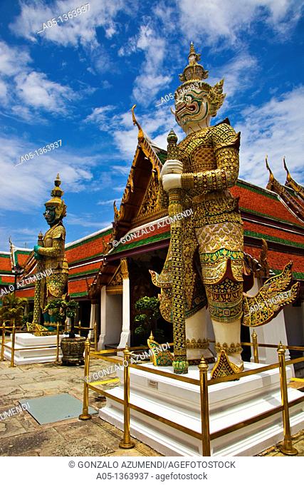Mithological giant guardians  Wat Phra Kaew Emerald Buddha Temple and Grand Palace  Bangkok, Thailand, Southeast Asia, Asia