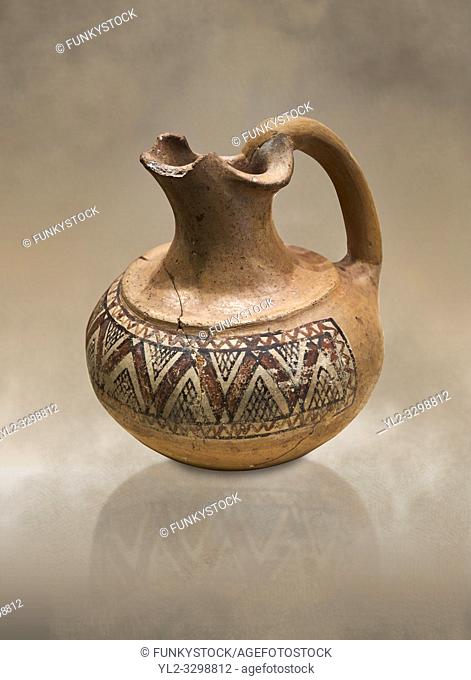 Phrygian terracotta trefoil jug decorated with geometric designs . 8th-7th century BC . Çorum Archaeological Museum, Corum, Turkey