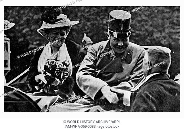 Arch Duke Franz Ferdinand and his wife as they depart for the journey into Sarajevo where they were assassinated 28th June 1914