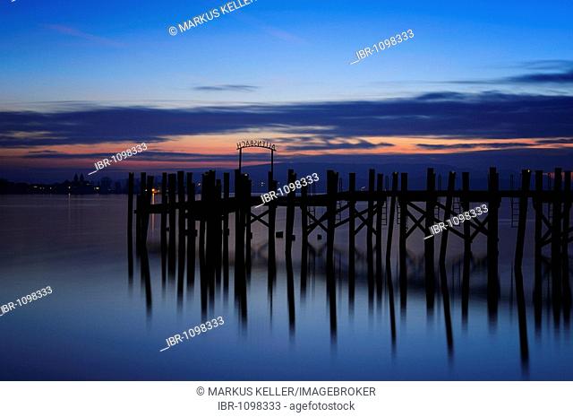 Wharf of Allensbach at Lake Constance after sunset, County of Constance, Baden-Wuerttemberg, Germany, Europe