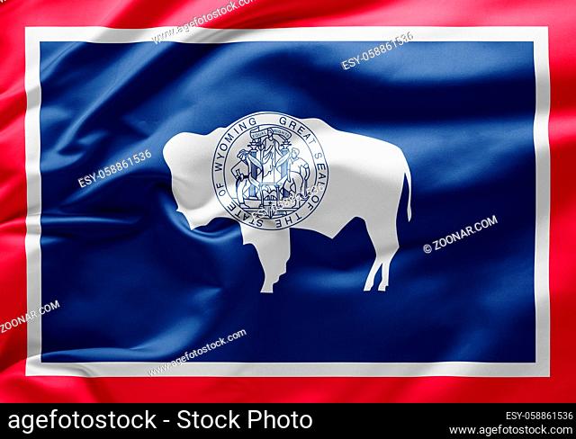 Waving state flag of Wyoming - United States of America