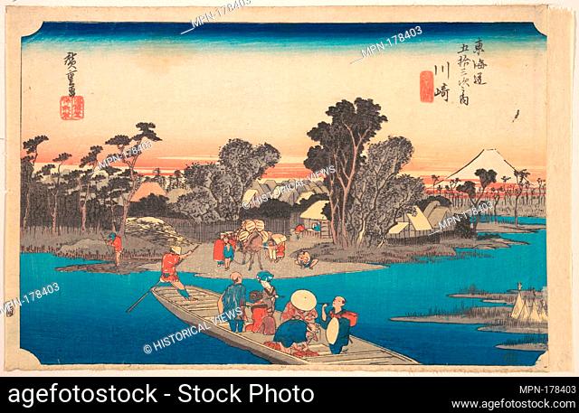 Ferry Boat Crossing the Rokugo River. Artist: Utagawa Hiroshige (Japanese, Tokyo (Edo) 1797-1858 Tokyo (Edo)); Period: Edo period (1615-1868); Date: ca