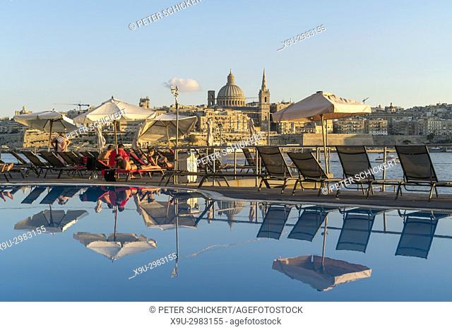 Hotel Fortina Pool and Valletta Cityscape, Malta