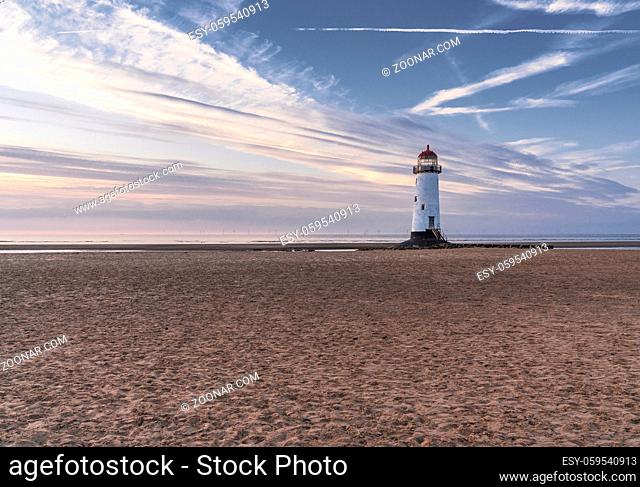Evening at the Point of Ayr Lighthouse near Talacre, Flintshire, Clwyd, Wales, UK