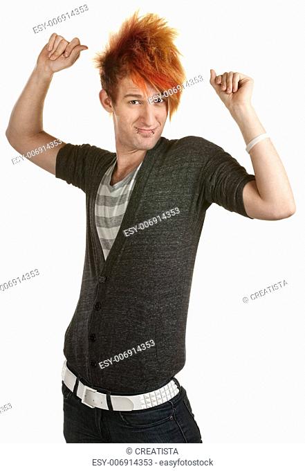 Teen with orange mohawk snapping fingers