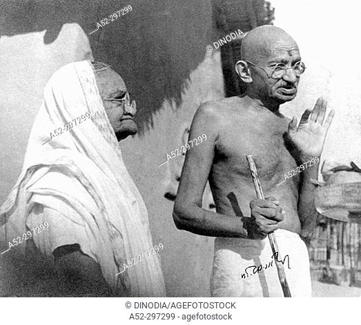 Kasturba and Mahatma Gandhi at Sevagram Ashram. Wardha. Maharashtra. India. January, 1942