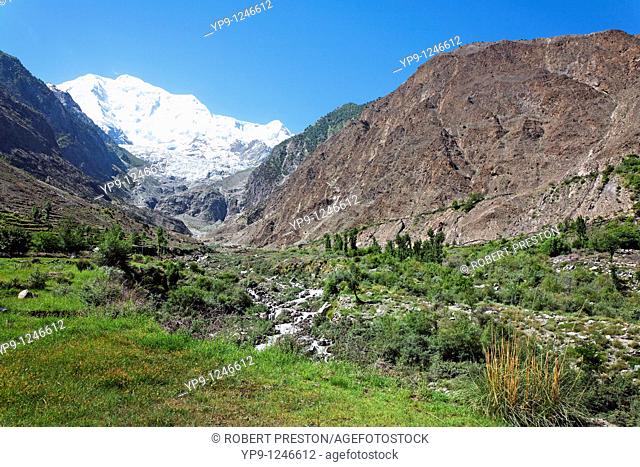 Pakistan - Karakorum mountains - the icy peak of Rakaposhi mountain