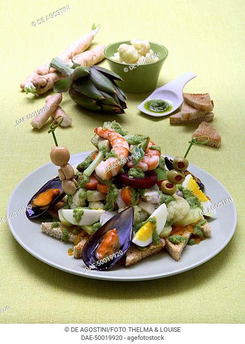 Ligurian cappon magro (seafood salad) with vegetables