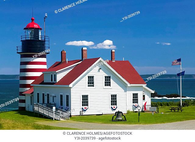 West Quoddy Head Light in Lubec, Maine protects the eastern-most point of land in the United States