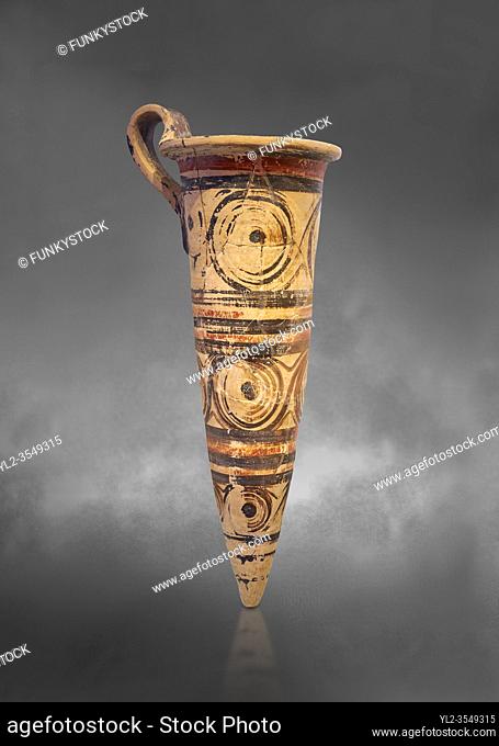 Minoan decorated conical rhython libation vessel, Gournia 1600-1450 BC; Heraklion Archaeological Museum, grey background