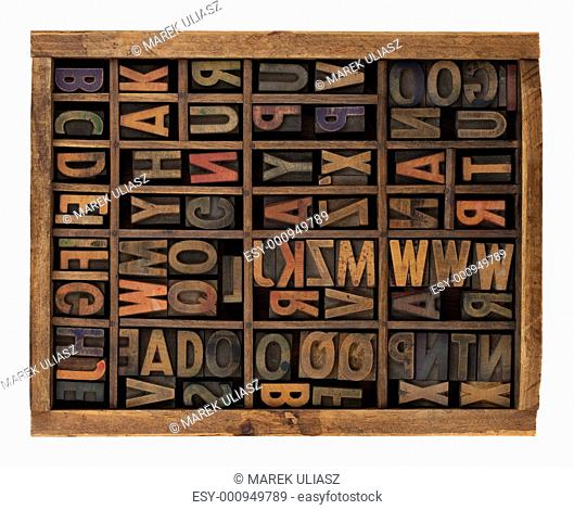 alphabet in antique wood letterpress types