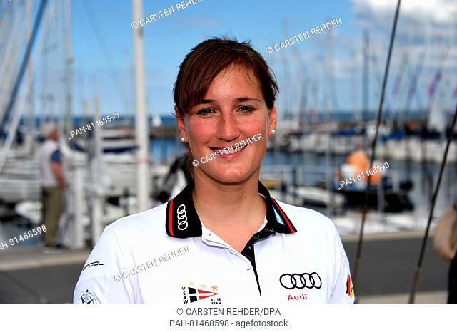 German sailer Marlene Steinherr (470) poses at the Kiel Week as the German sailing team for the upcoming 2016 Summer Olympics is sent off, in Kiel, Germany