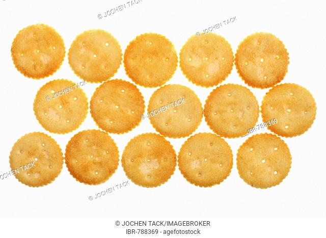 Salty snacks, circular crackers