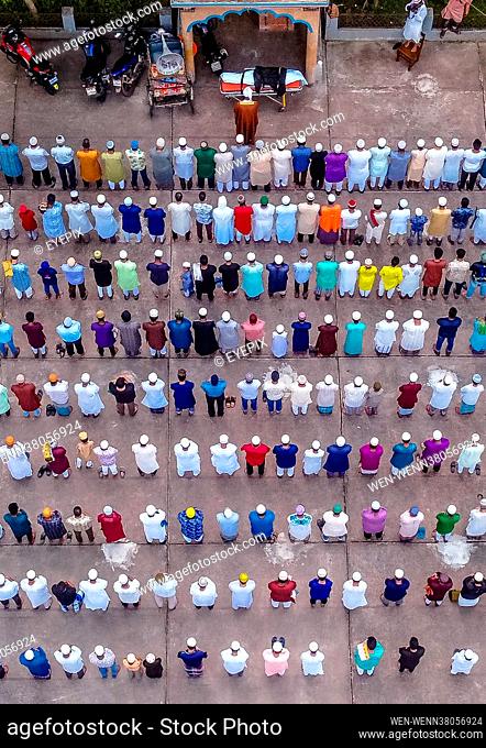 Aerial view take with a drone shows People attend a Muslim Funeral of a person who lost the battle against Covid-19 disease