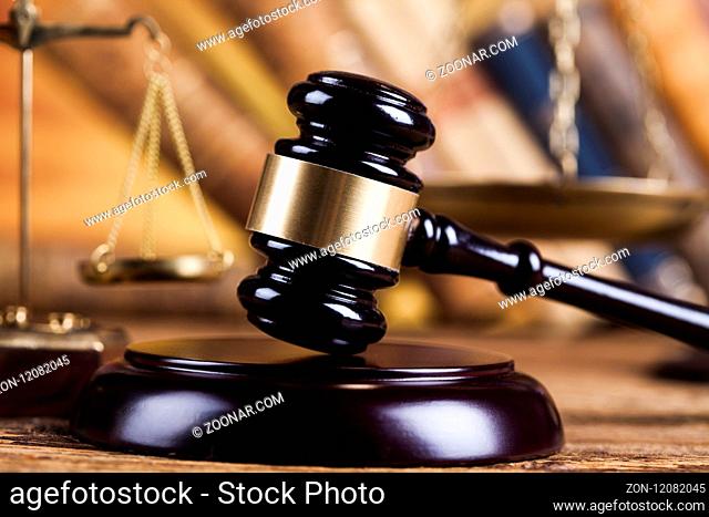 Mallet, legal code and statue of justice, Law concept