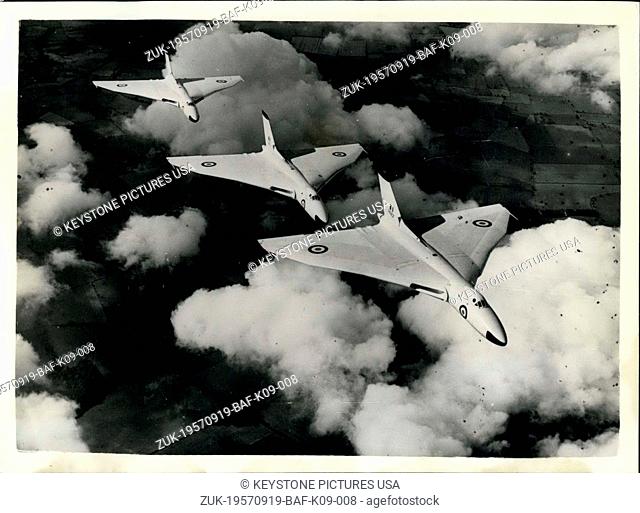 Sep. 19, 1957 - Avro-Vulcan Bomber Squadron of The R.A.F. Training Air-To-Air At R.A.F. Waddington. Men of No. 83. Squadron R.A.F