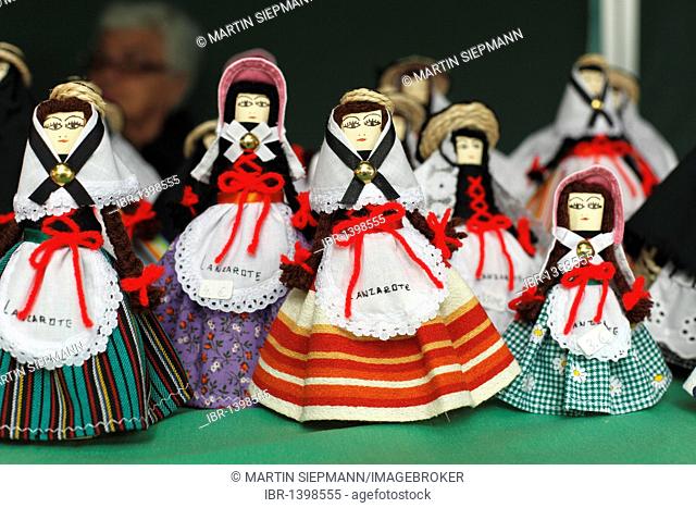 Typical dolls, market in Haria, Lanzarote, Canary Islands, Spain, Europe