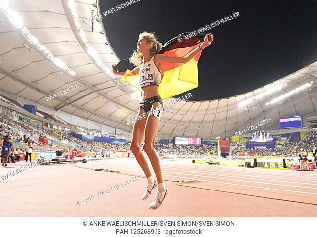 jubilation Konstanze KLOSTERHALFEN (Germany / 3rd place). Women's Final 5000m, on 05.10.2019 World Athletics Championships 2019 in Doha / Qatar, from 27