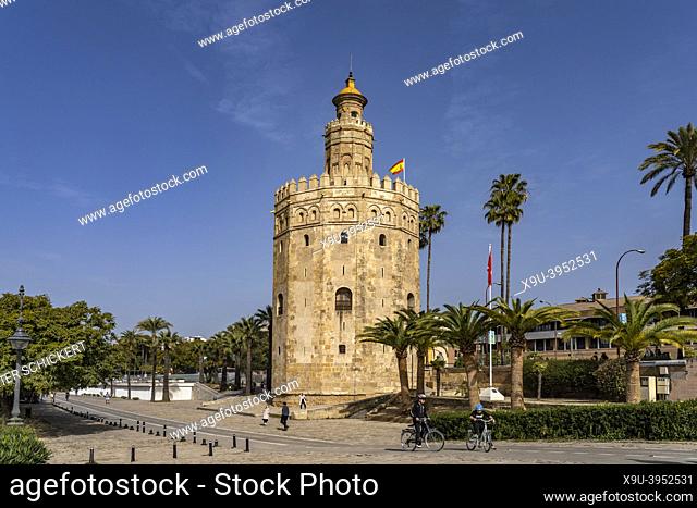 the historic watchtower Torre del Oro in Seville, Andalusia, Spain