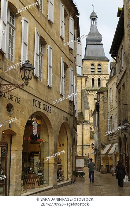 Cathedral tower, old town of Sarlat, Dordogne, Aquitaine, France