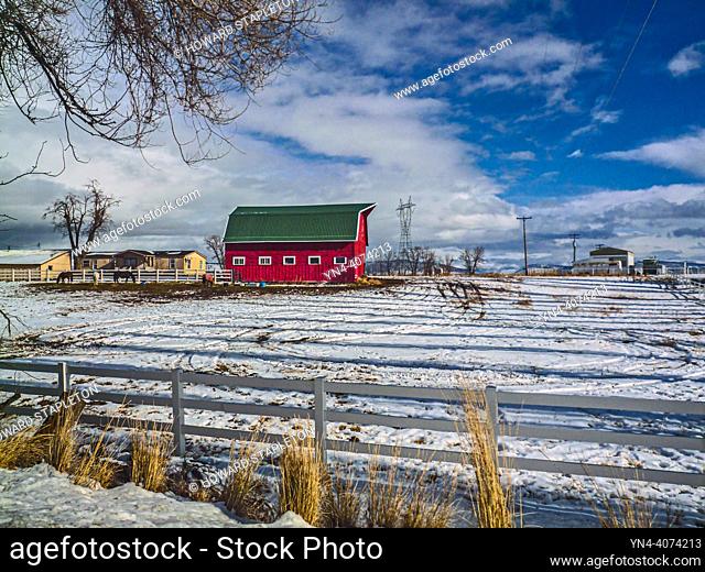 Red barn in the snow