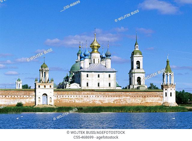 Spaso-Yakovlevsky Monastery (Monastery of St. Jacob Saviour) founded in the late 14th century and Lake Nero, Rostov the Great. Golden Ring, Russia