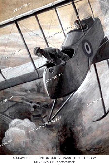 'Lieutenant George Ivan Carmichael (Royal Artillery and Royal Flying Corps) dropping bombs on the rails at Menin Railway Station from a height of only 120 feet