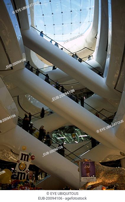 The Bullring Shopping Centre. Interior view of the escalators