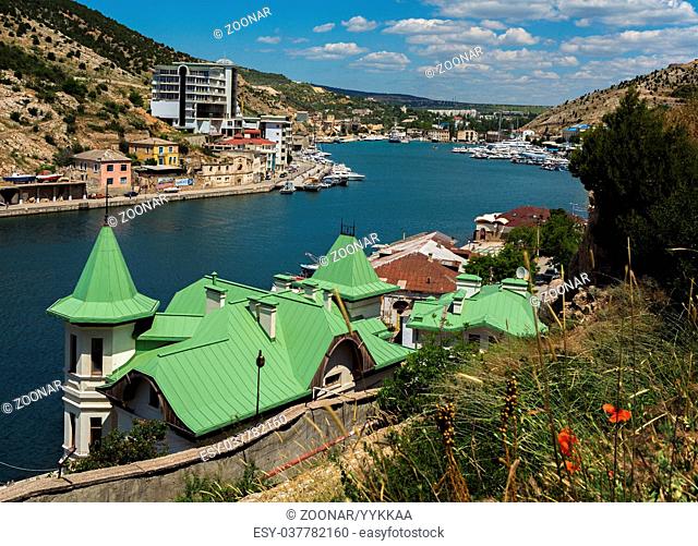 Balaklava is popular Crimean resort. Bay former submarine base