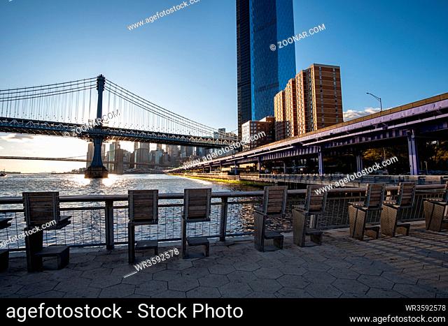 New York City - USA - Oct 18 2019: Pier 35 park on the Lower East Side at daytime in Autumn