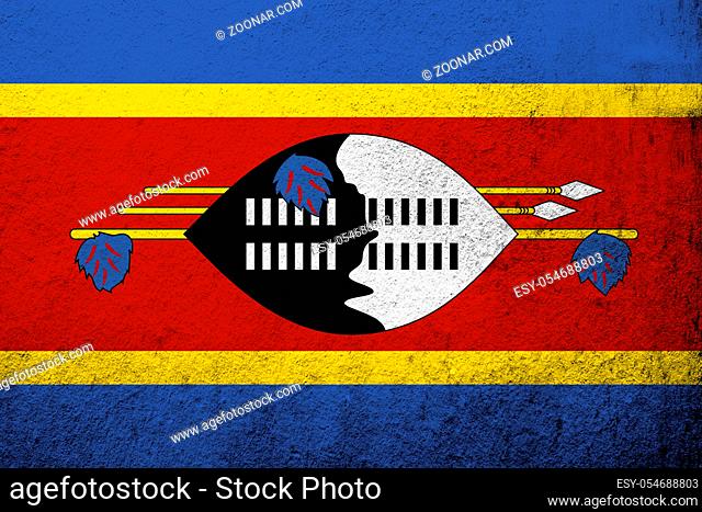 The Kingdom of Eswatini (Swaziland) National flag. Grunge background