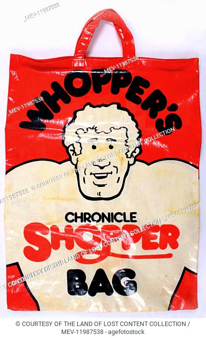 1970s, Shopping Bag, Whopper's Chronicle Shopper Bag, Vintage Font, Muscle Man, Packaging History.