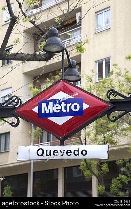 Quevedo Metro Underground Station Sign; Madrid; Spain