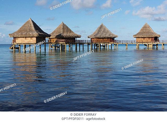 BUNGALOWS ON PILES AT THE HOTEL TIKEHAU PEARL BEACH RESORT, TIKEHAU ISLAND, TUAMOTU ISLANDS, FRENCH POLYNESIA