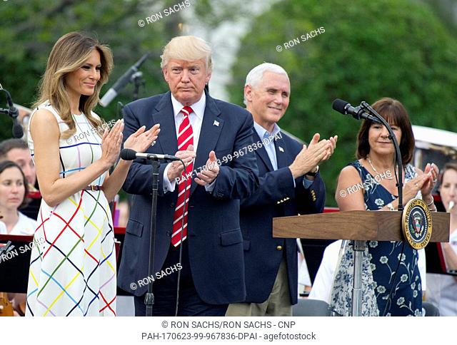United States President Donald J. Trump makes remarks as he and first lady Melania Trump host the annual Congressional Picnic on the South Lawn of the White...
