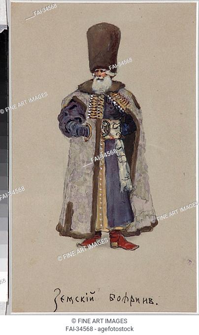 Costume design for the opera The Merchant Kalashnikov by A. Rubinstein by Simov, Viktor Andreyevich (1858-1935)/Pen, brush, watercolour