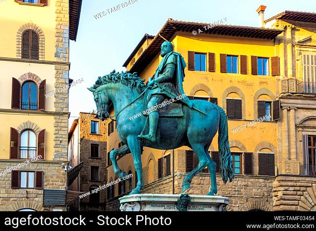 Italy, Tuscany, Florence, Equestrian Monument of Cosimo I on Piazza della Signoria