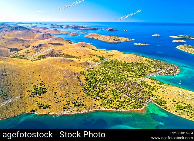 Kornati. Amazing island archipelago landscape of Kornati national park aerial view, Dalmatia region of Croatia